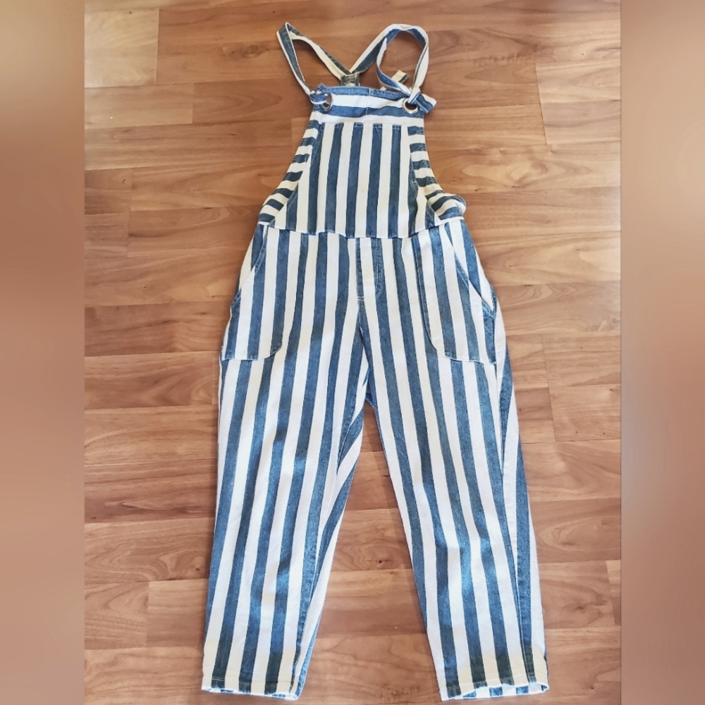 Striped denim overalls (NWOT)